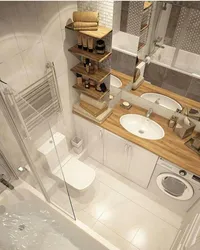 Design Of A Corner Bathroom With A Toilet And A Washing Machine Combined