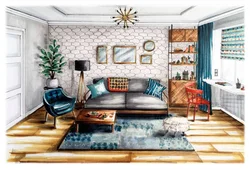 Photo of the living room in the apartment drawing