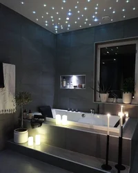 Lighting in the bathroom with suspended ceiling photo in the interior