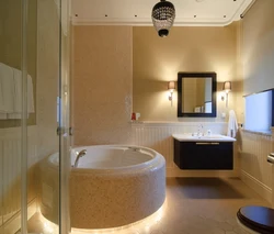 Round bathtub in the bathroom interior