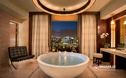 Round bathtub in the bathroom interior