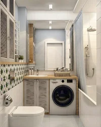 Bathroom Design With Bathtub And Washing Machine And Sink