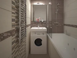 Küvet və paltaryuyan maşın və lavabo ilə vanna otağı dizaynı