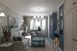 Design of a living room with a balcony in an apartment photo in panel