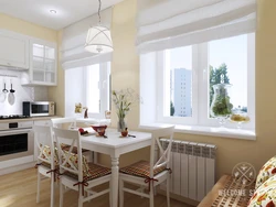 Photo designs of a rectangular kitchen living room with two windows