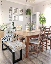 Kitchen with wooden table and chairs in the interior