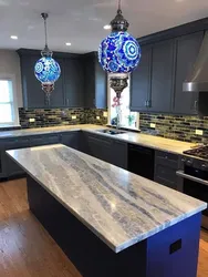 Blue marble in the kitchen interior