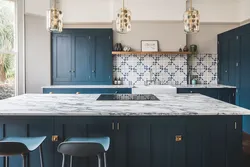 Blue marble in the kitchen interior