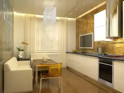 Kitchen design 12 m with balcony and sofa