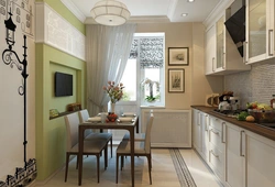 Kitchen design 12 m with balcony and sofa