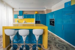 Photo of blue-yellow kitchen