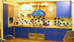 Photo of blue-yellow kitchen