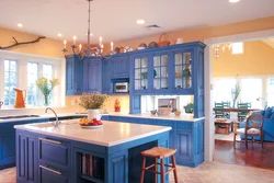 Photo of blue-yellow kitchen