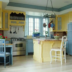 Photo of blue-yellow kitchen