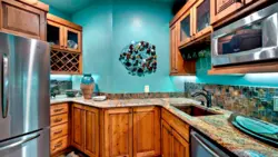 Kitchen azure wood in the interior