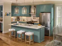 Kitchen azure wood in the interior