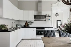 White kitchen design with gray floor