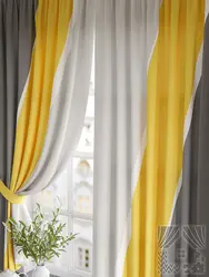 Yellow curtains in the kitchen interior photo how