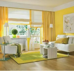 Yellow curtains in the kitchen interior photo how