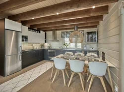 Wooden beams in the kitchen interior