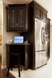 Brown refrigerator in the kitchen interior