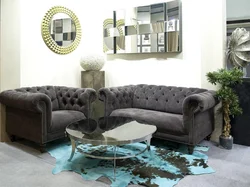 Velor sofa in the living room interior
