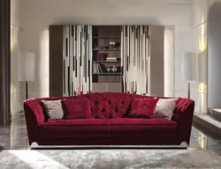 Velor sofa in the living room interior
