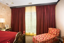 Red Curtains In The Bedroom Interior