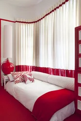 Red Curtains In The Bedroom Interior