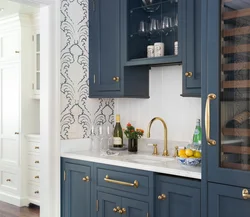 Kitchen design with gold handles