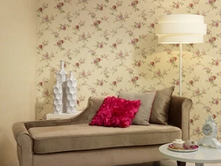 Living room interior with vinyl wallpaper