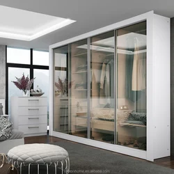 Glass wardrobe in the bedroom interior