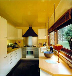Kitchen with yellow ceiling photo