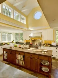 Kitchen with yellow ceiling photo