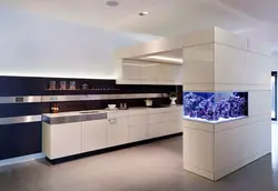 Aquarium in the kitchen design photo in the interior