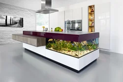 Aquarium in the kitchen design photo in the interior