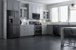 Light refrigerator in the kitchen interior