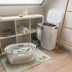Laundry basket in the bathroom photo