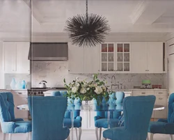 Kitchen design with turquoise chairs