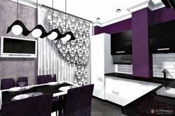 Dark wallpaper in the kitchen in the interior photo