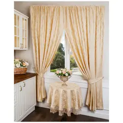 Curtains for the kitchen in beige tones photo