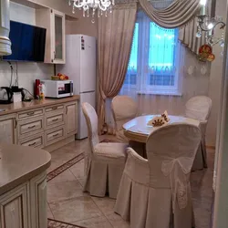 Curtains for the kitchen in beige tones photo