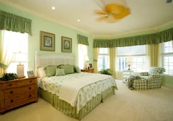 Pistachio curtains in the bedroom interior