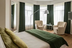 Pistachio curtains in the bedroom interior
