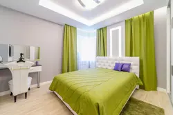 Yataq otağının interyerində püstə pərdələri