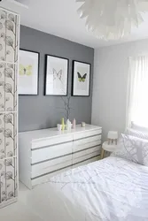 Chests of drawers in the design of a small bedroom with photos