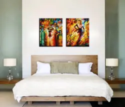 Posters in the bedroom interior above the bed