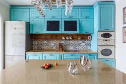 Kitchen interior blue tiles