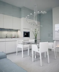 Chandeliers in the interior of a white kitchen