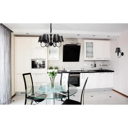Chandeliers in the interior of a white kitchen